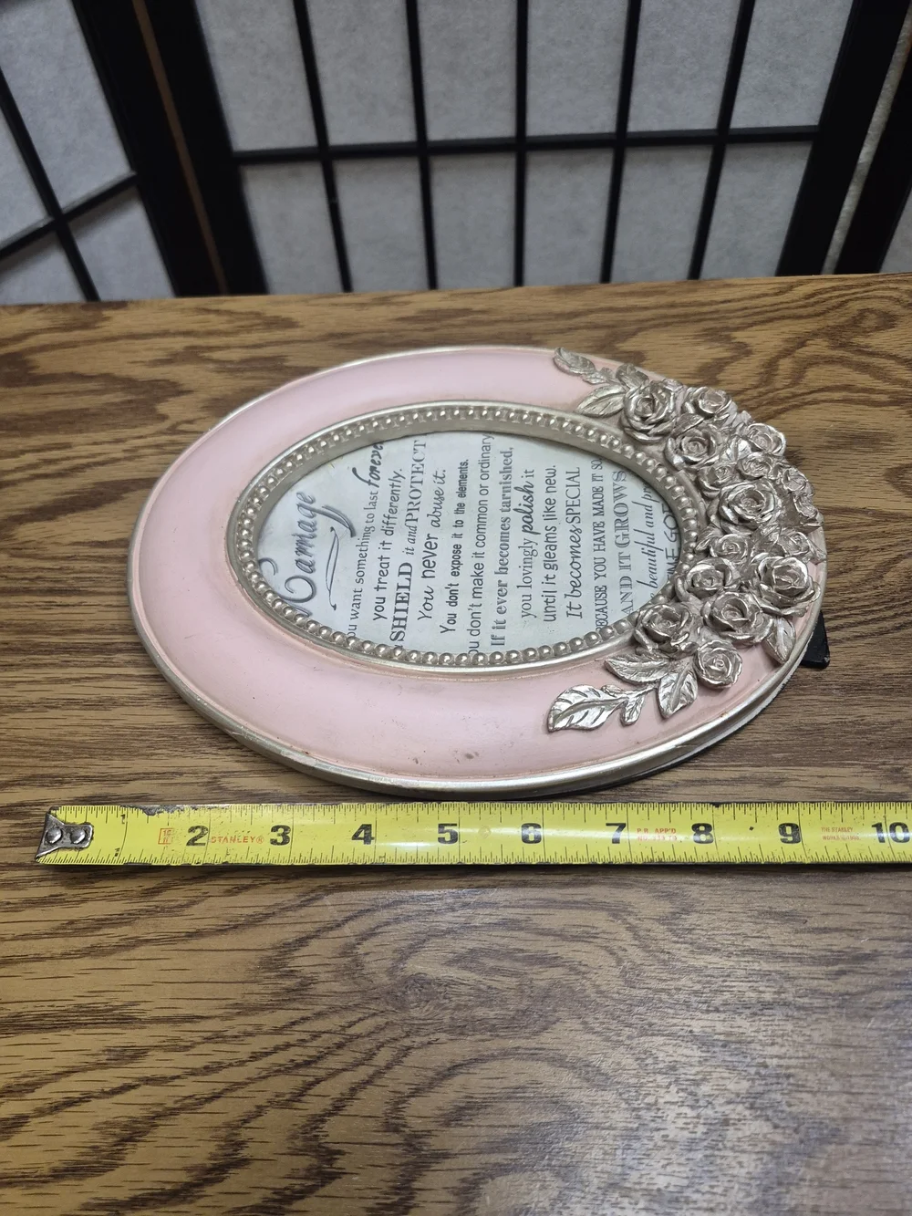 Cottage Garden antiqued pink floral champagne oval frame with Marital analogue